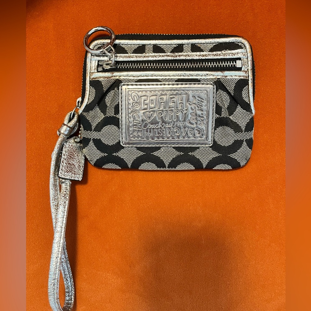 Coach Black and Silver Signature Wristlet Clutch